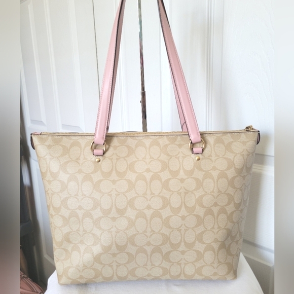 Coach Gallery Tote Bag Lt Khaki / Pink with Signature Monogram - Picture 4 of 6